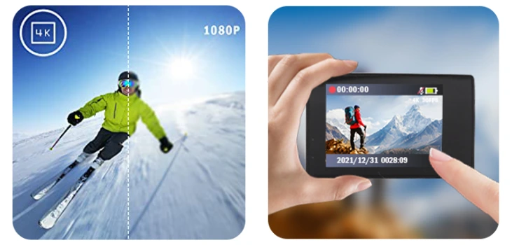 person skiing and clicking on Hyper View 4k
