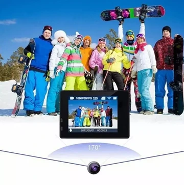 skiing squad posing in front of Hyper View 4k